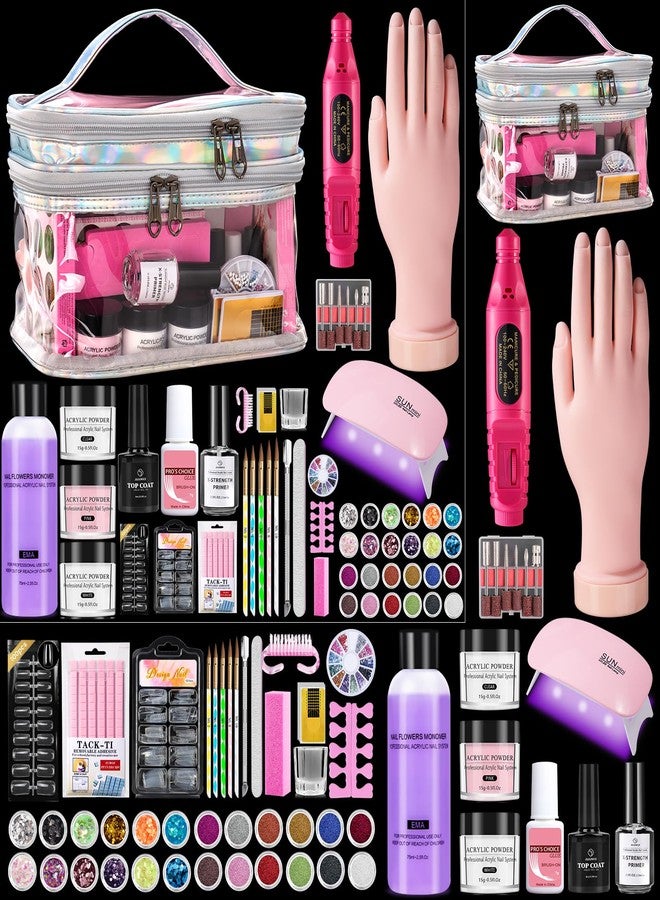 Deciniee Nail Kit for Beginners with Everything: Professional Nail Acrylic Powder Liquid Set with Practice Hand Drill U V Light in Cosmetic Bag for Women Salon Home (Silver) - Image 1