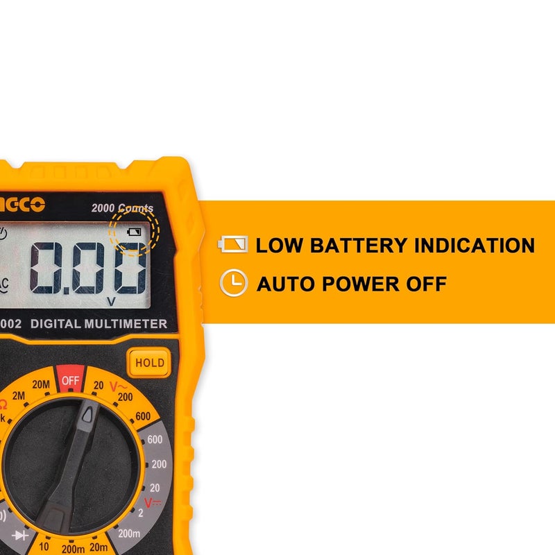 INGCO Digital multimeter 2000 Counts Multimeter Voltage Tester Autoranging LCD with Backlight ACDC Voltage DC Current Resistance Diodes - Image 4