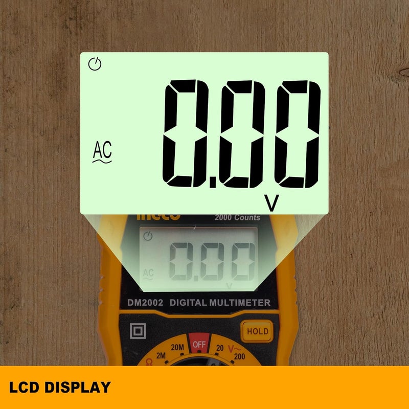 INGCO Digital multimeter 2000 Counts Multimeter Voltage Tester Autoranging LCD with Backlight ACDC Voltage DC Current Resistance Diodes - Image 3