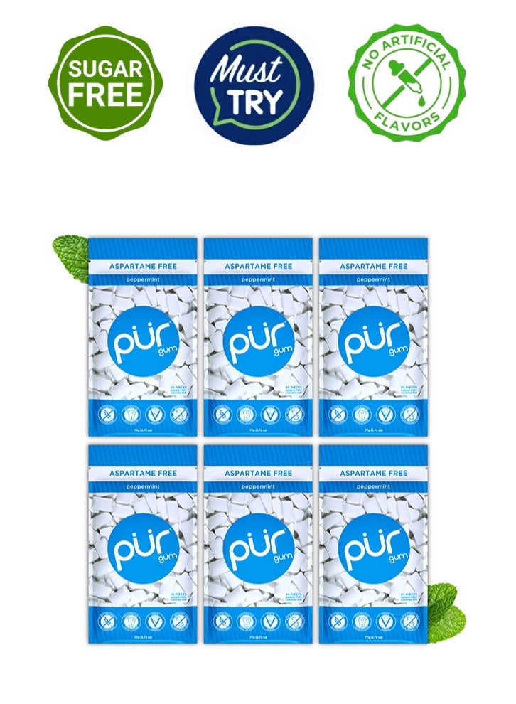 PUR Gum 100% Xylitol Chewing Peppermint, Sugar-Free + Aspartame Free, Vegan + non GMO, 55 Count (Pack of 6) - Image 1