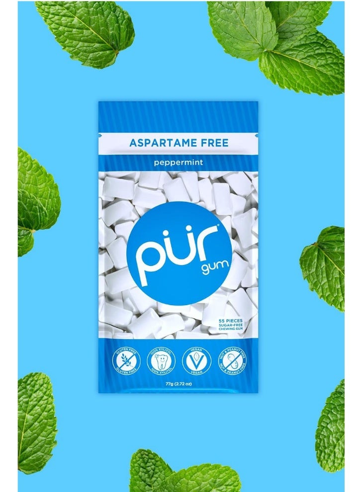 PUR Gum 100% Xylitol Chewing Peppermint, Sugar-Free + Aspartame Free, Vegan + non GMO, 55 Count (Pack of 6) - Image 5