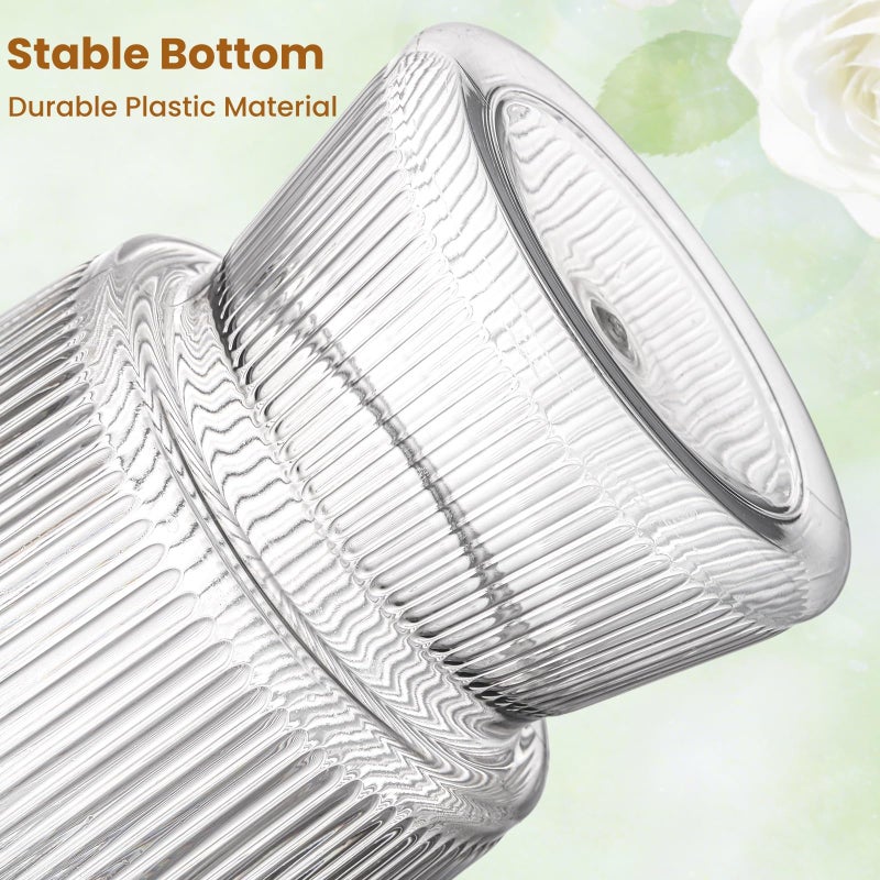 Tlence 12 Pack Clear Plastic Flower Vases, 6.3" Small Ribbed Fluted Glass-Like Vase, Decorative Modern Ripple Hydroponic Plant Vase with Base for Table Centerpieces Home Decor Wedding Decoration - Image 4