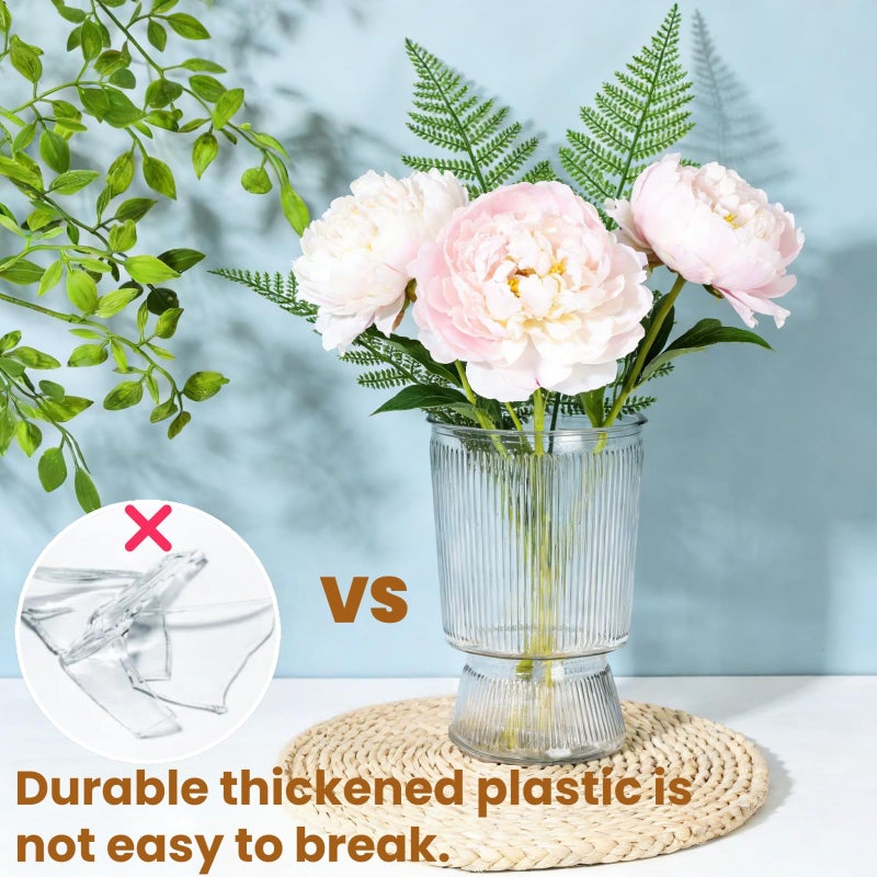 Tlence 12 Pack Clear Plastic Flower Vases, 6.3" Small Ribbed Fluted Glass-Like Vase, Decorative Modern Ripple Hydroponic Plant Vase with Base for Table Centerpieces Home Decor Wedding Decoration - Image 5