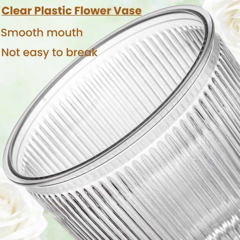 Tlence 12 Pack Clear Plastic Flower Vases, 6.3" Small Ribbed Fluted Glass-Like Vase, Decorative Modern Ripple Hydroponic Plant Vase with Base for Table Centerpieces Home Decor Wedding Decoration - Image 3