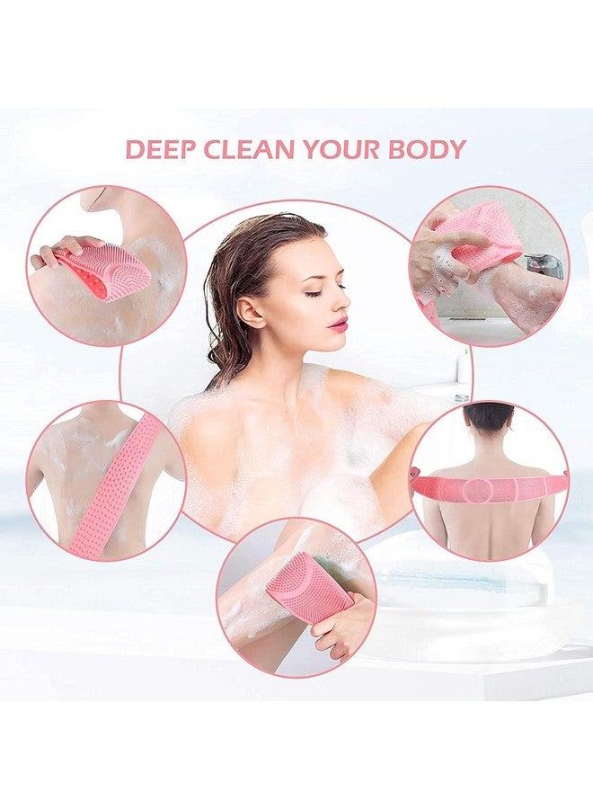 Generic Silicone Body Scrubber Belt | Double Side Bathing Brush for Dead Skin Deep Cleaning Massage | Bath Body Cleaning Belt | Exfoliator Body Washable Scrubber | Easy to Clean | Well for Men & Women (Pink) - Image 5