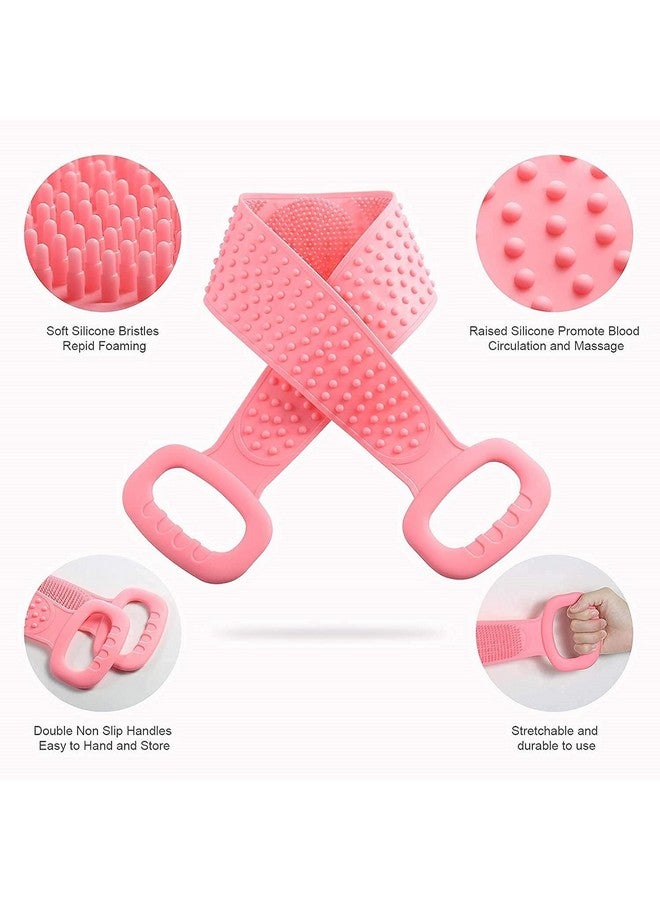 Generic Silicone Body Scrubber Belt | Double Side Bathing Brush for Dead Skin Deep Cleaning Massage | Bath Body Cleaning Belt | Exfoliator Body Washable Scrubber | Easy to Clean | Well for Men & Women (Pink) - Image 2