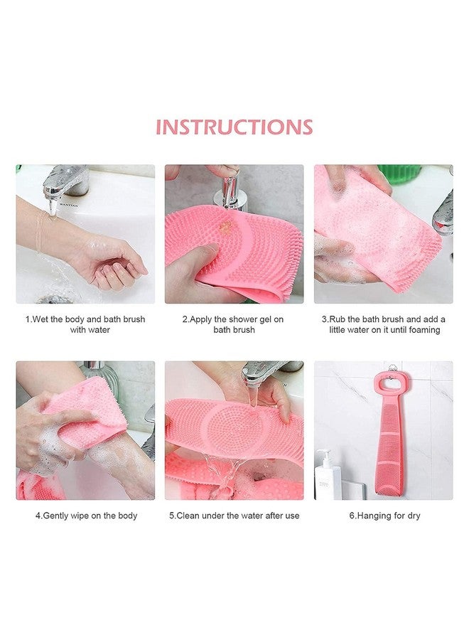 Generic Silicone Body Scrubber Belt | Double Side Bathing Brush for Dead Skin Deep Cleaning Massage | Bath Body Cleaning Belt | Exfoliator Body Washable Scrubber | Easy to Clean | Well for Men & Women (Pink) - Image 4