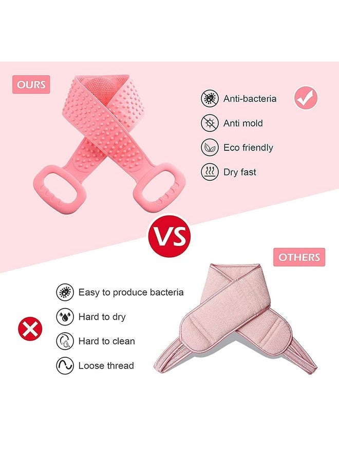 Generic Silicone Body Scrubber Belt | Double Side Bathing Brush for Dead Skin Deep Cleaning Massage | Bath Body Cleaning Belt | Exfoliator Body Washable Scrubber | Easy to Clean | Well for Men & Women (Pink) - Image 3
