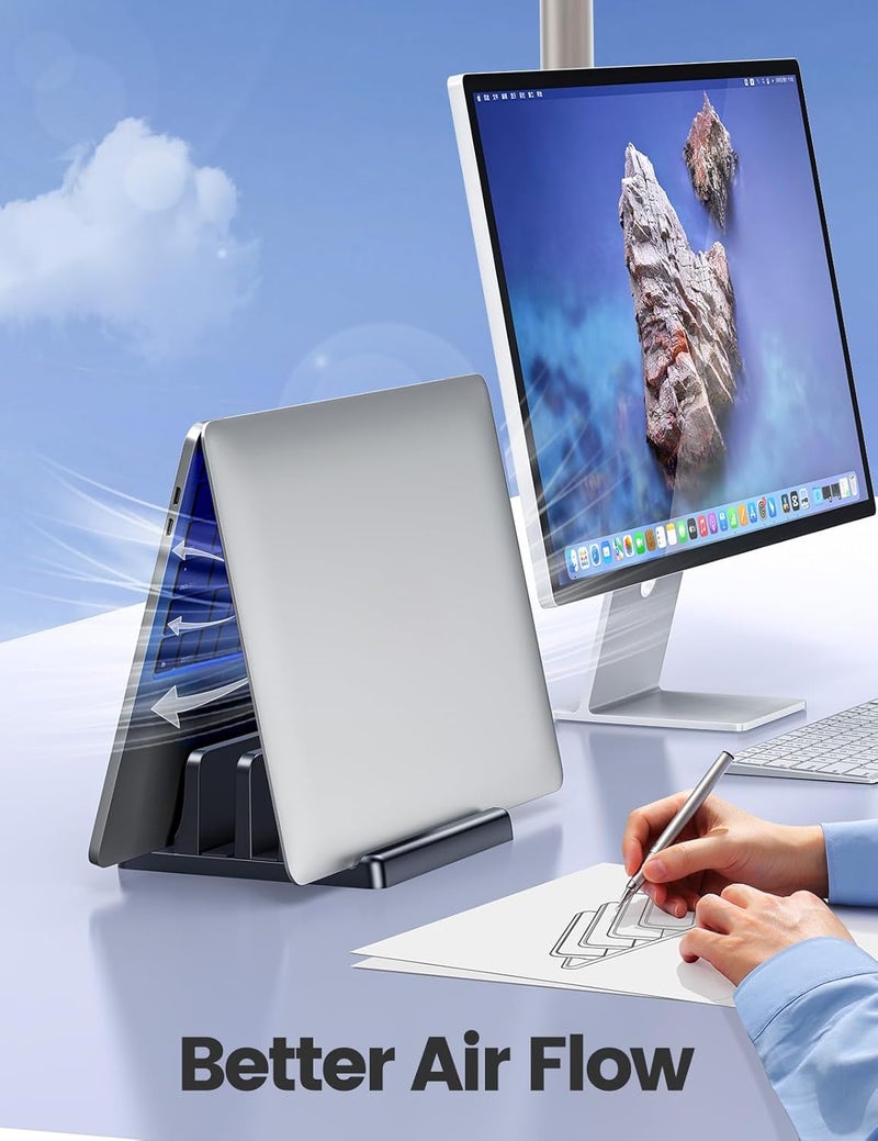 Vaydeer Vertical Laptop Stand for Desk, Dual Slots Plastic Laptop Holder with Space Saving 4-in-1 Design, Adjustable Laptop Stand Supports MacBook, Chromebook, Surface, Dell - Image 4