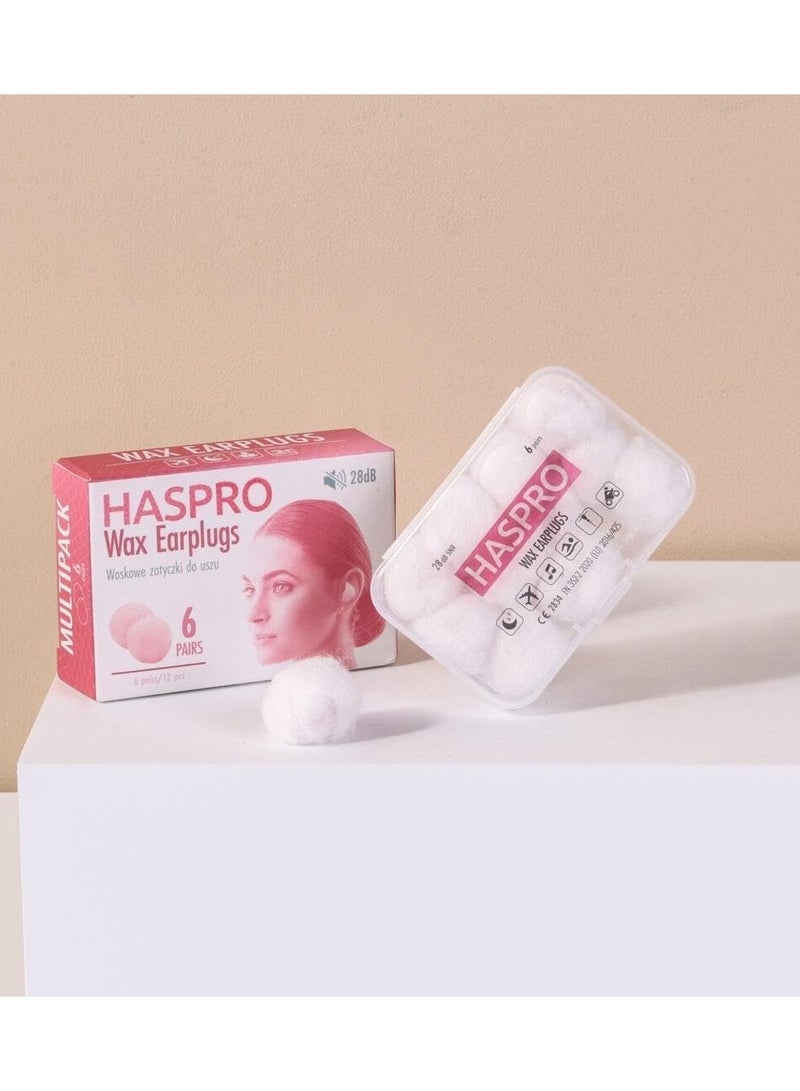 HASPRO HASPRO WAX Moldable Earplugs - Waterproof, Comfortable Fit for Sleep, Swimming, Motorcycling, and More - 6 Pairs with Long Life Carry Case  - Image 1