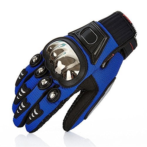 TINTON LIFE® Metal Protective Motorcycle Gloves Full Finger Gloves Summer Motorbike Gloves, Blue Medium - Image 1