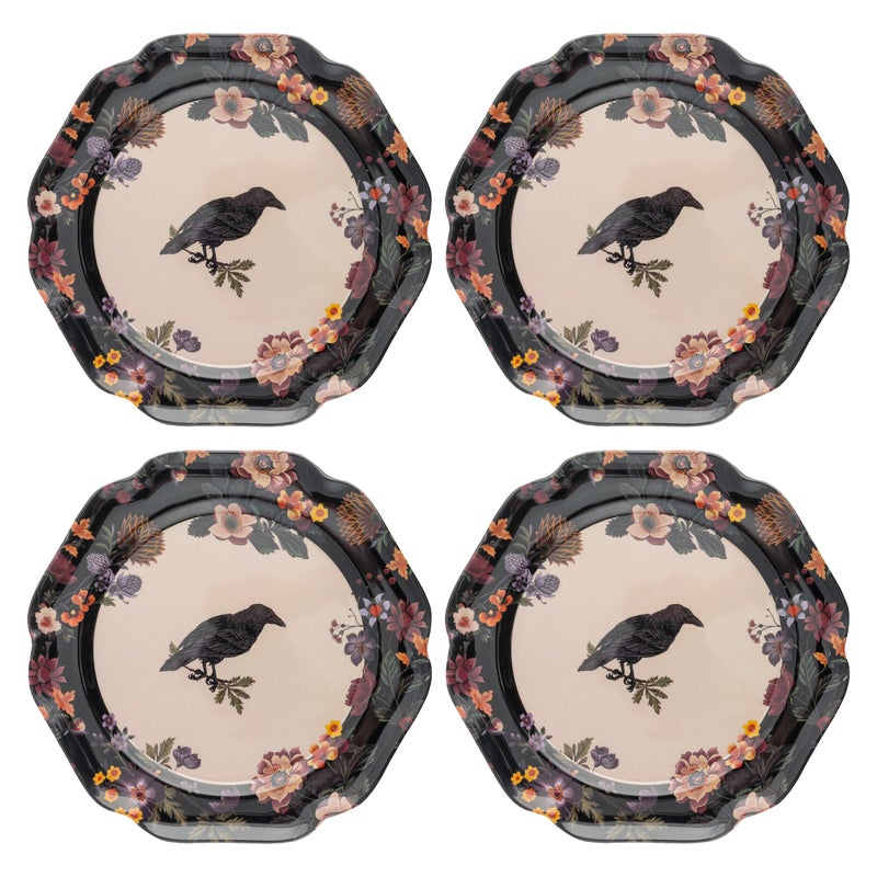 Karma, 8.75 inches Melamine Salad Plates Set of 4, Reusable Dishwasher Safe Plates for Outdoor and Indoor, Crow - Image 1