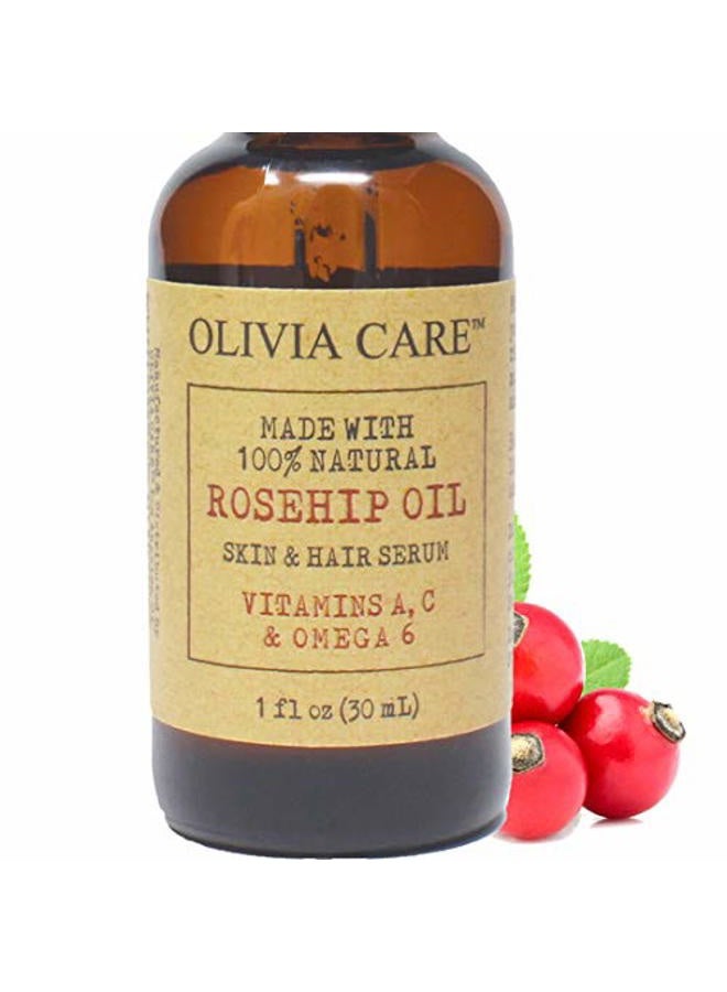 Olivia Care Rosehip Seed Oil Serum Natural Moisturizer for Face, Body & Skin with Vitamins E, C, A & Omega 6, Perfect for Treating Wrinkles, Acne Scars, Sun Spots, Dark Circles & Anti-Aging - 1 OZ - Image 1