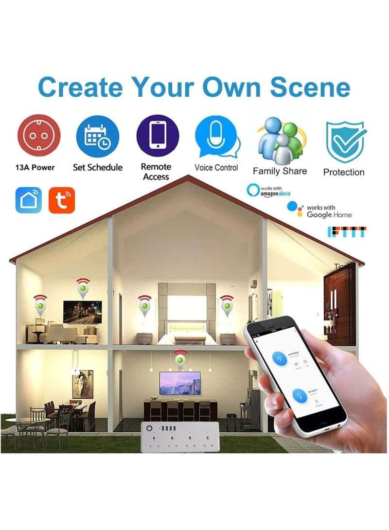 نيو كلاسيك مقبس حماية من زيادة التيار وتوصيل طاقة واي فاي مع أليكسا وجوجل هوم وIFTTT، قابس واي فاي مع التحكم بـ 4 منافذ كهربائية - Image 3