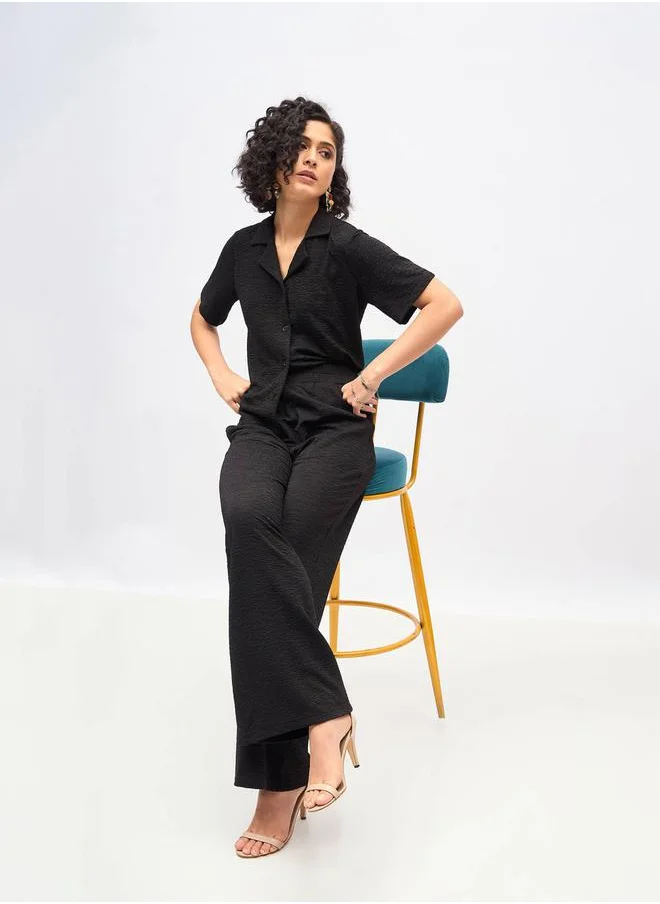 SASSAFRAS Textured Knit Notch Collar Shirt & Darted Pants Co-Ords by Styli