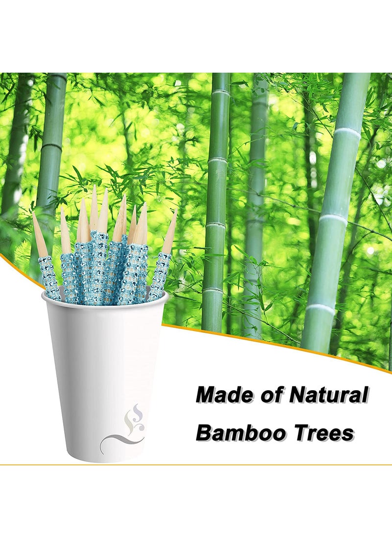 MGWOTH 32 PCS Bling Candy Apple Bamboo Sticks Caramel Apple Wooden Pointed Skewers with Rhinestones Diamond Mesh Wrap Fruit Treats Pop Dec Bar for Dessert Table Tea Party Birthday Wedding Christmas (Blue)  - Image 3