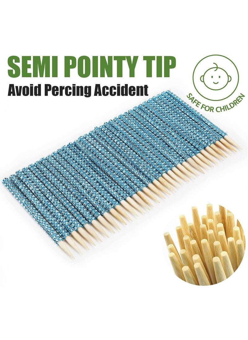 MGWOTH 32 PCS Bling Candy Apple Bamboo Sticks Caramel Apple Wooden Pointed Skewers with Rhinestones Diamond Mesh Wrap Fruit Treats Pop Dec Bar for Dessert Table Tea Party Birthday Wedding Christmas (Blue)  - Image 2