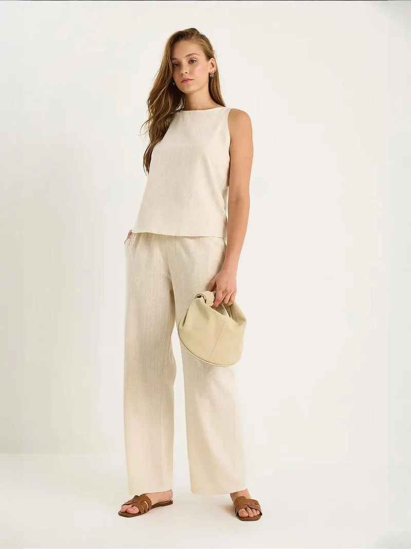 Bianco Lucci LUCCI High Waist Sleeveless Linen Blended Two-Piece Set