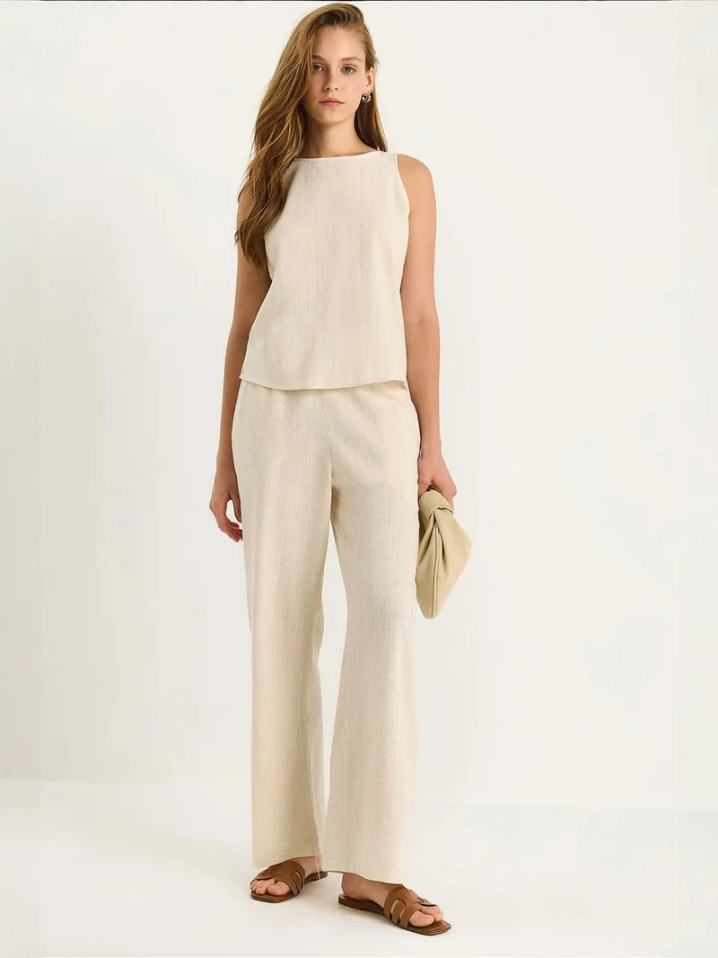 LUCCI High Waist Sleeveless Linen Blended Two-Piece Set