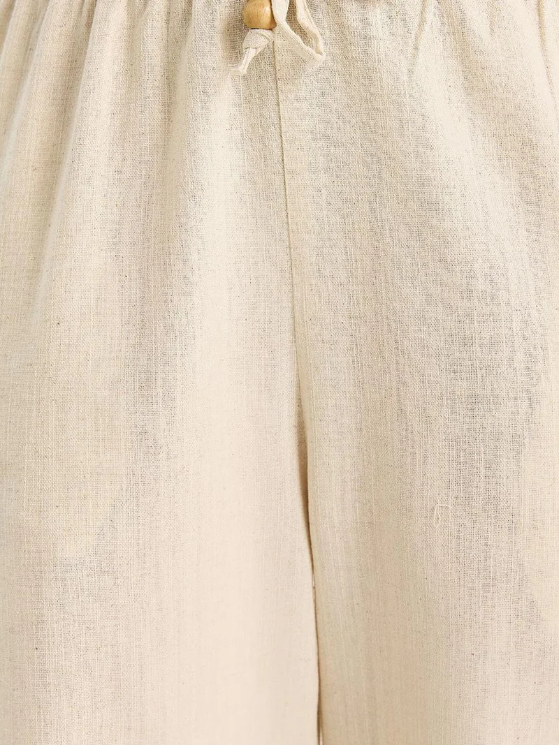 Bianco Lucci Cream Natural LUCCI High Waist Sleeveless Linen Blended Two-Piece Set for Women | Best Price UAE