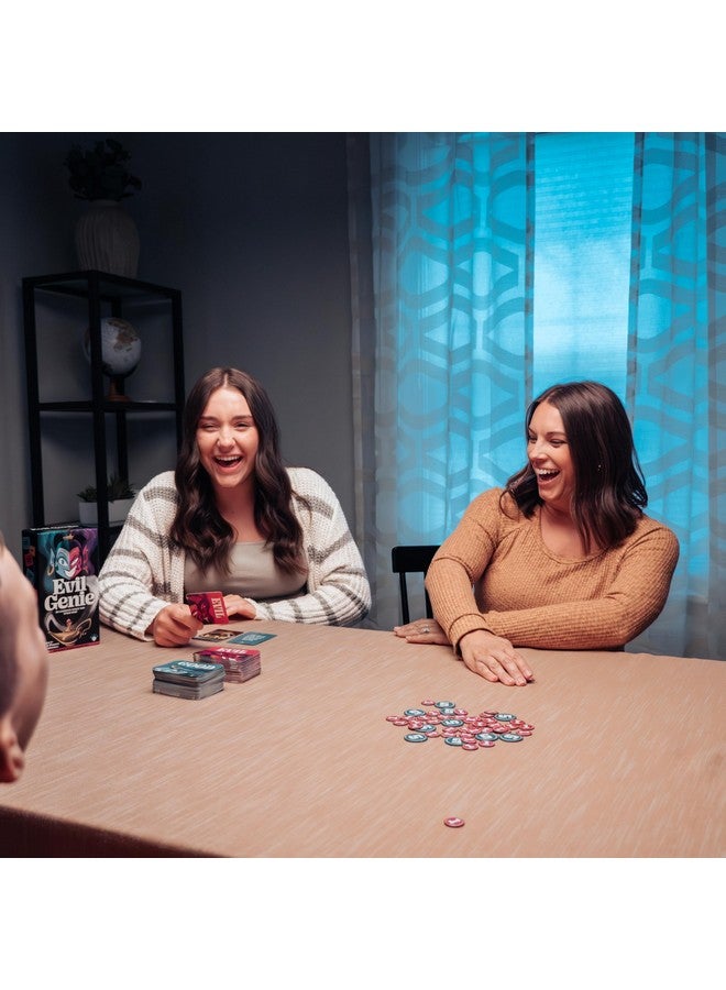 Evil Genie, Party Game Where Players Combine Good Cards with Evil Cards to Grant One Messed Up Wish, Then Guess If The Wish Will Be Taken to Score Points & Win The Game, for 2 - 8 Players, Ages 8+