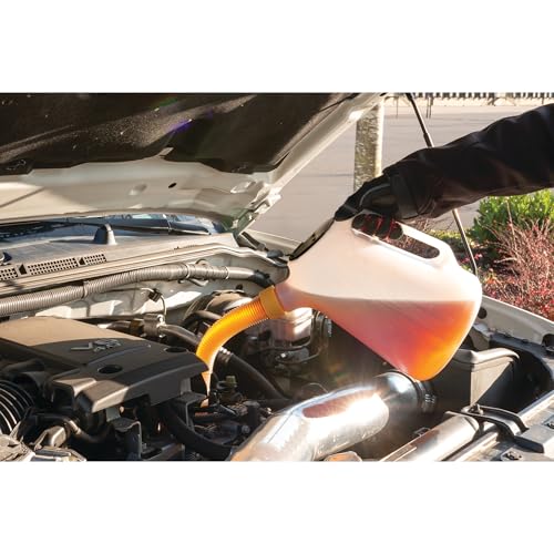 Performance Tool W4046 5 Qt. Oil Jug w/Lid - Measurement Markings, Pouring Handle, Flexible Spout, Spill-Free Oil Transfer, White - Image 3