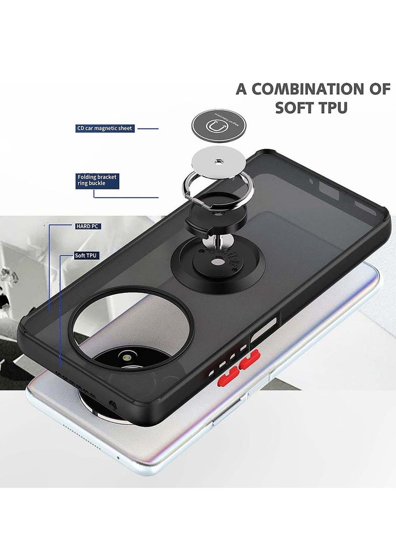 BORTONY - Xiaomi Redmi 14C Rotational Metal Ring Grip Shockproof Matte Finish Kickstand Cover Magnetic Car Mount Holder Hard Back TPU Bumper Protection Case for Xiaomi Redmi 14C - Image 1