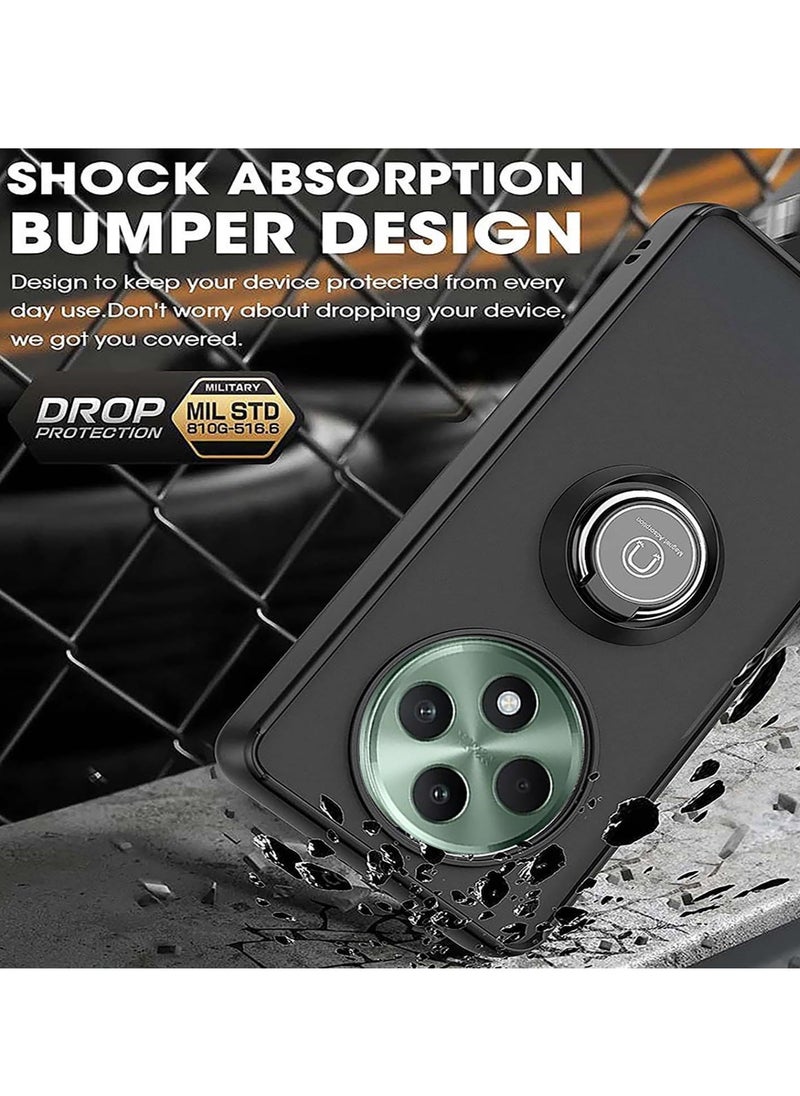 BORTONY - Xiaomi Redmi 14C Rotational Metal Ring Grip Shockproof Matte Finish Kickstand Cover Magnetic Car Mount Holder Hard Back TPU Bumper Protection Case for Xiaomi Redmi 14C - Image 1