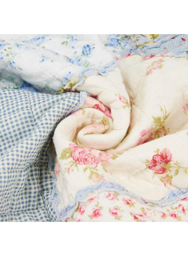 Cozyholy Cozyholy Original 100% Cotton Patchwork Quilt Blue Floral Bedspread Coverlet Reversible Vintage Shabby Chic Quilted Throw Blanket Bed Quilt Cover for Couch Sofa  - Image 4