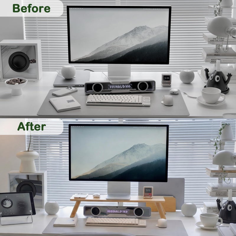 ROCDEER Bamboo Monitor Stand Riser with Cable Routing Slot, Ergonomic Computer Shelf for Desk, Natural Wood Desktop Organizer for Monitor Laptop Printer, Home Office Accessory - Image 3