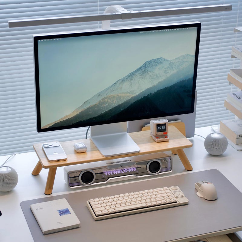 ROCDEER Bamboo Monitor Stand Riser with Cable Routing Slot, Ergonomic Computer Shelf for Desk, Natural Wood Desktop Organizer for Monitor Laptop Printer, Home Office Accessory - Image 1