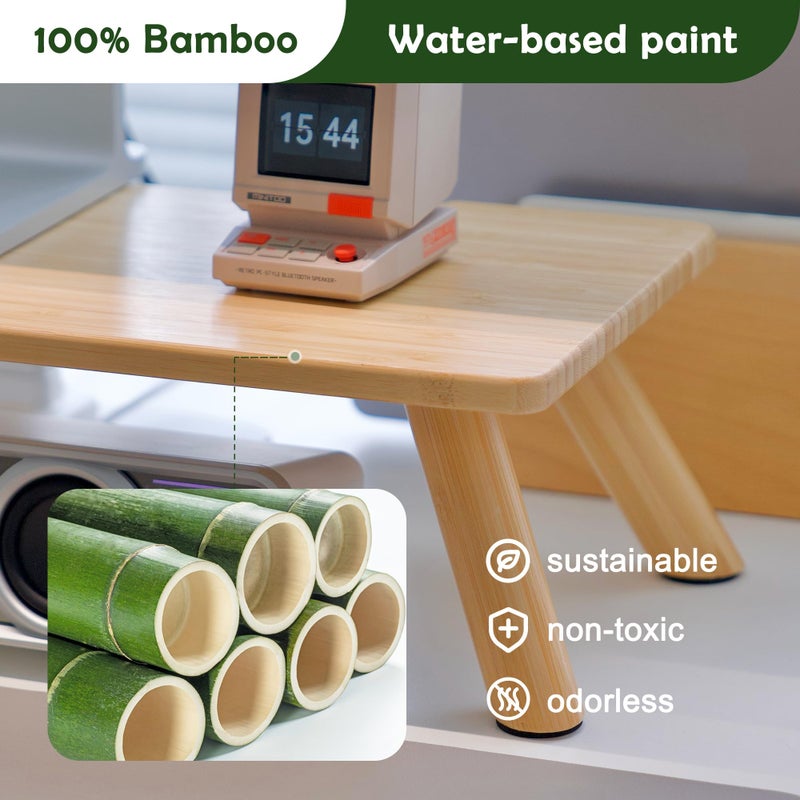 ROCDEER Bamboo Monitor Stand Riser with Cable Routing Slot, Ergonomic Computer Shelf for Desk, Natural Wood Desktop Organizer for Monitor Laptop Printer, Home Office Accessory - Image 2