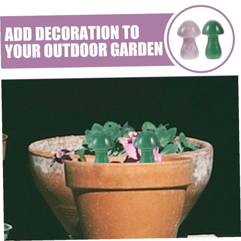 Green Aventurine Purple Mica Mushroom Statues For Garden Patio Micro Landscape Decor - Image 3