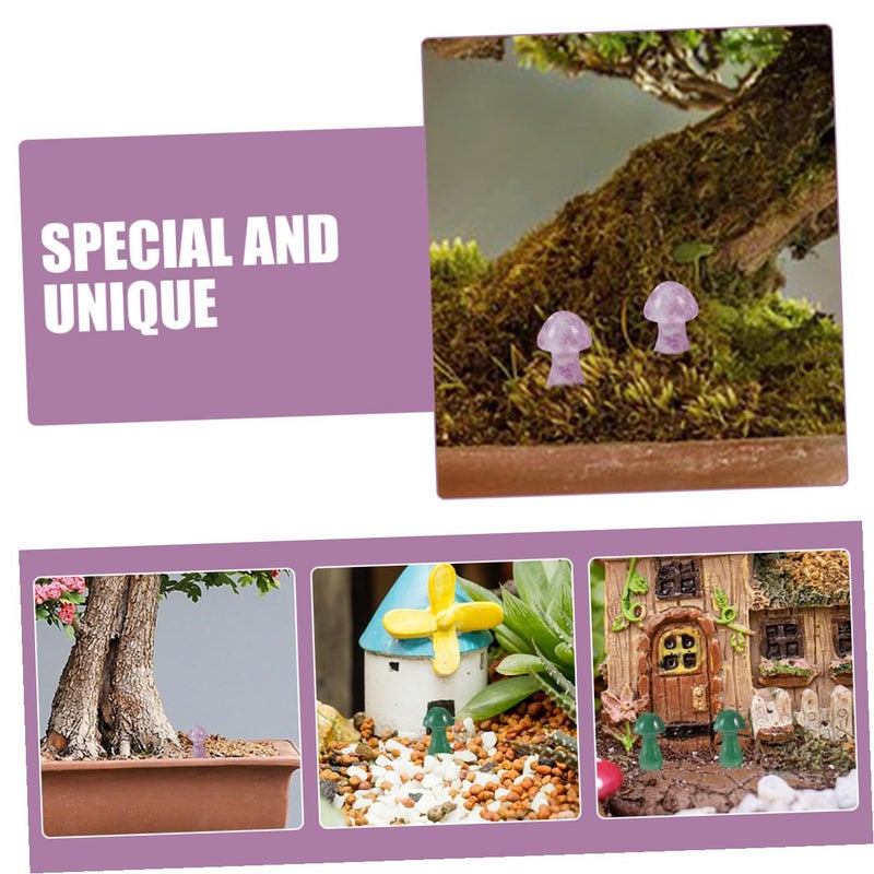 Green Aventurine Purple Mica Mushroom Statues For Garden Patio Micro Landscape Decor - Image 5