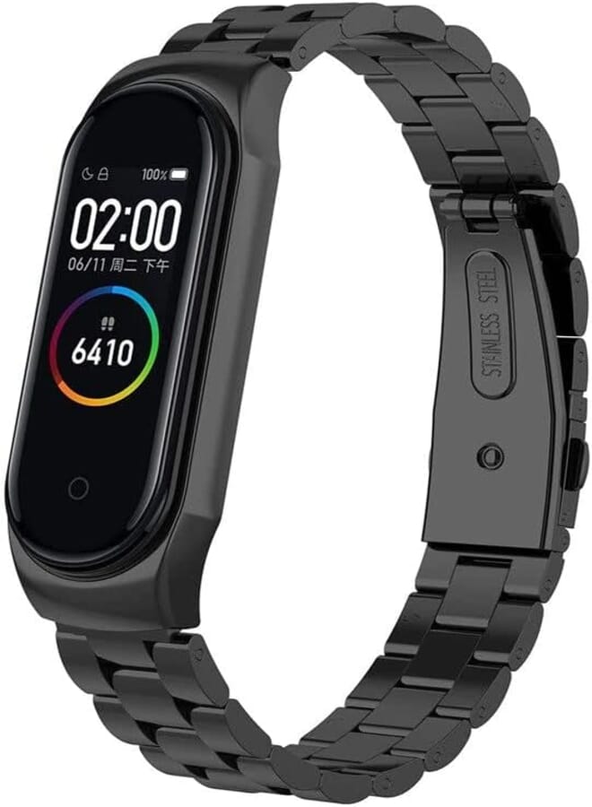 O Ozone O Ozone Metal Watch Strap Compatible With Xiaomi Mi Band 6 /Mi Band 5, 3 beads Stainless Steel Adjustable Smartwatch Replacement Straps for Men Women, Stainless Steel