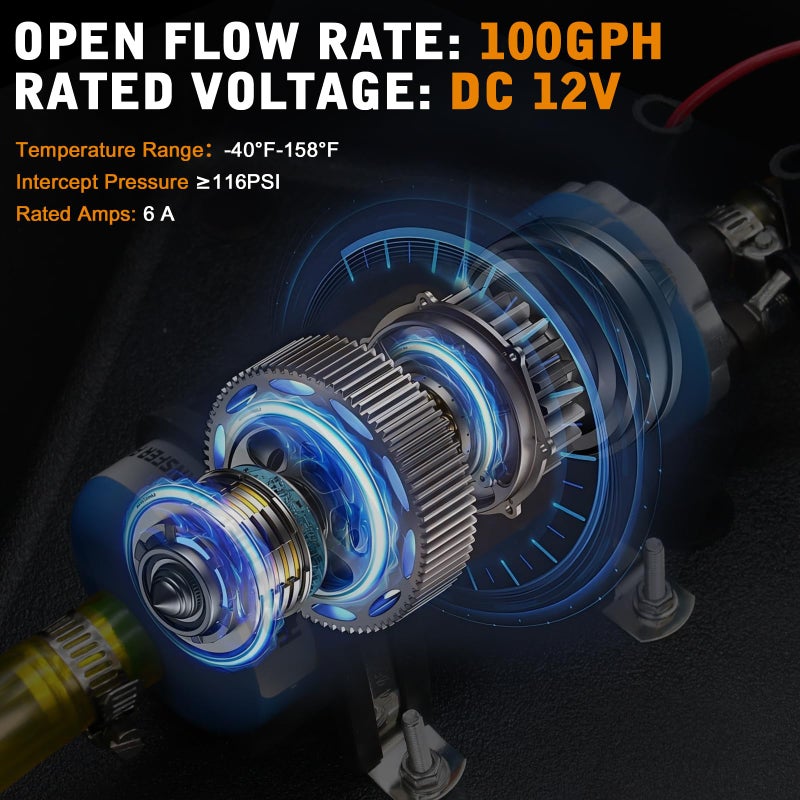 Steauty 12V External Inline Fuel Transfer Pump Set, Electric Fuel Pump 100GPH High Flow, Portable Gasoline Transfer Pump Universal for Vehicles, Boats, RVs, Equipment, Gasoline, Diesel (12V-Set) - Image 3