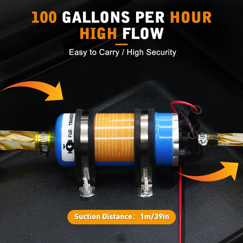 Steauty 12V External Inline Fuel Transfer Pump Set, Electric Fuel Pump 100GPH High Flow, Portable Gasoline Transfer Pump Universal for Vehicles, Boats, RVs, Equipment, Gasoline, Diesel (12V-Set) - Image 4
