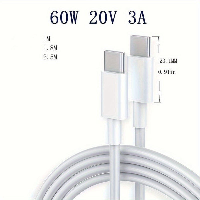 كابل بيانات أبيض من USB-C إلى USB-C بطول 8.2 قدم - Image 4