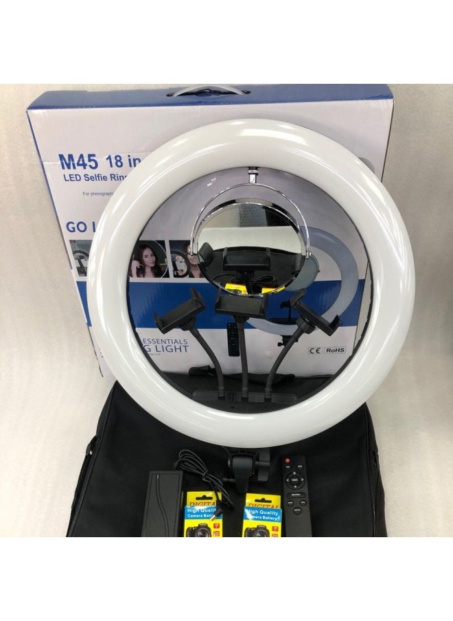 Generic - Spot Battery Charging Professional Led Fill Light With Mirror 18inch Rechargable Ring Light-Light Source Color:18-inch Fill Light + Three-position + Remote Control + Storage Bag + Mirror + Power Cord +2 Batteries +1.6 - Image 1