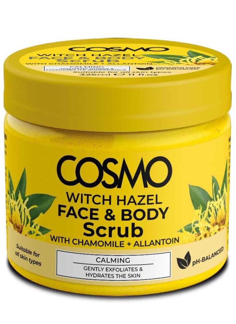 COSMO Cosmo Witch Hazel Face and Body Scrub 325ml, With Chamomile + Allantoin, Calming, Gently Exfoliates and Hydrates the Skin, Paraben Free, Ph-balanced, Suitable for All Skin Types 