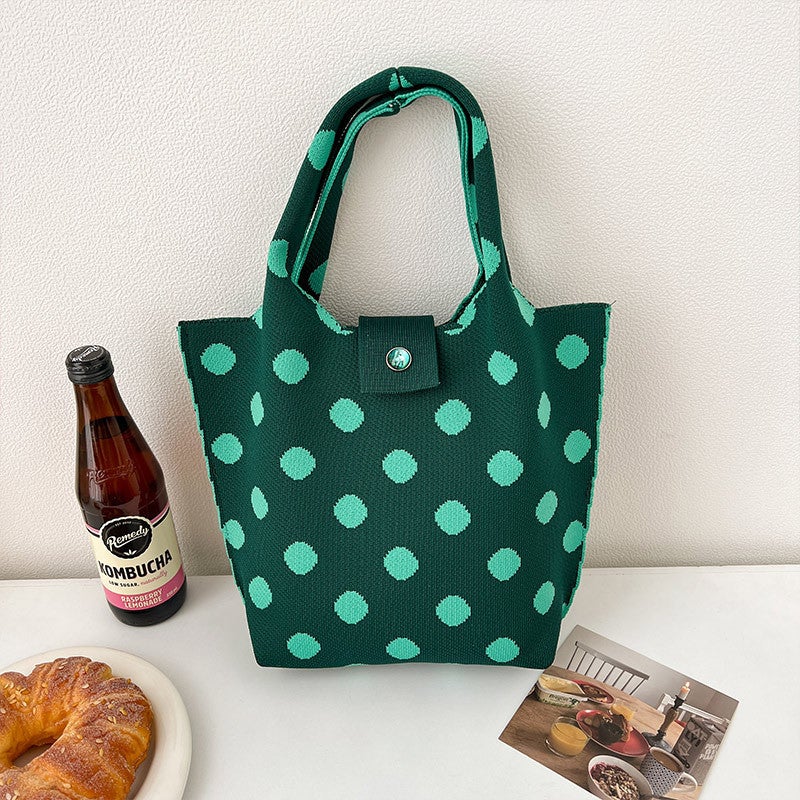 Colorful Dot Knitted Hand Bag Women'S Large Capacity Commuting Underarm Bag Fashionable All-Match Storage Wrist Bag Trendy - Image 2