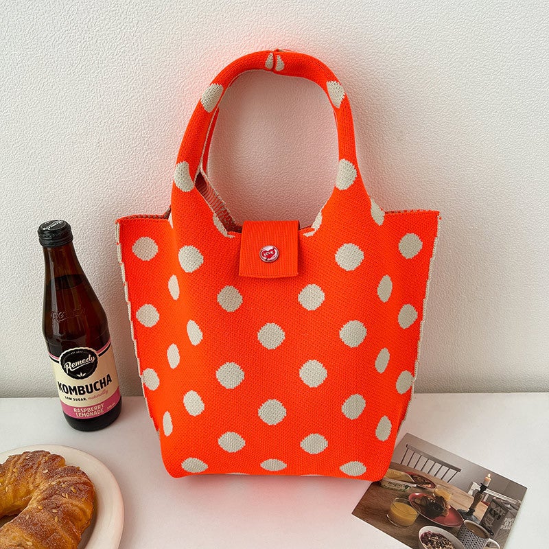 Colorful Dot Knitted Hand Bag Women'S Large Capacity Commuting Underarm Bag Fashionable All-Match Storage Wrist Bag Trendy - Image 4