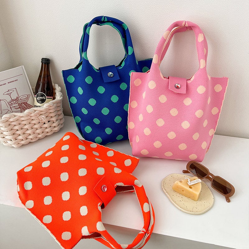 Colorful Dot Knitted Hand Bag Women'S Large Capacity Commuting Underarm Bag Fashionable All-Match Storage Wrist Bag Trendy - Image 3