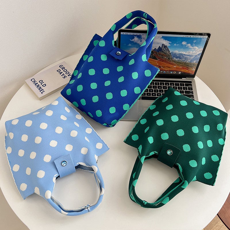 Colorful Dot Knitted Hand Bag Women'S Large Capacity Commuting Underarm Bag Fashionable All-Match Storage Wrist Bag Trendy - Image 5