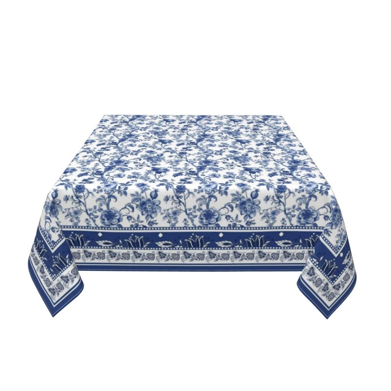 Sorktse Blue Floral Tablecloth Square 54 Inch Vintage Blue and White Floral Table Cloth Polyester Fabric Boho Style Flowers Table Cover for Home Holiday Party Dining Picnic Outdoor Decor - Image 3