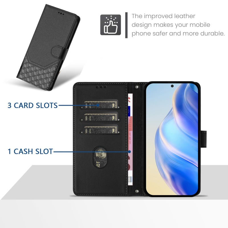 HuHa Case Cover For Tecno Camon 40 Pro 4G Honeycomb Embossing RFID Leather Phone Case(Black) - Image 3