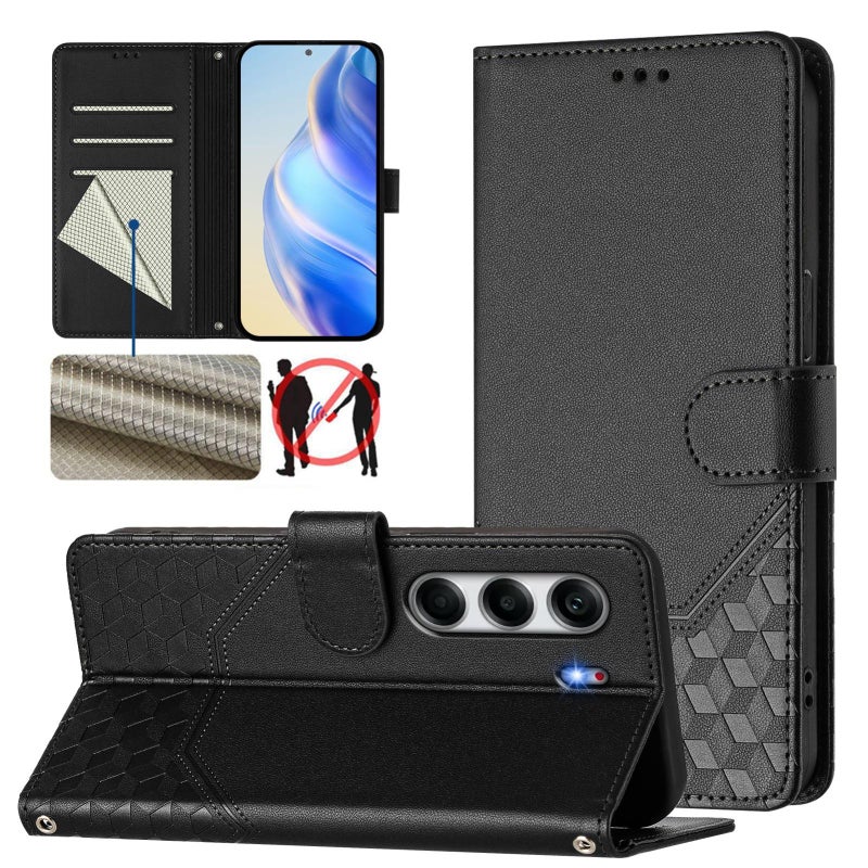 HuHa Case Cover For Tecno Camon 40 Pro 4G Honeycomb Embossing RFID Leather Phone Case(Black) - Image 1