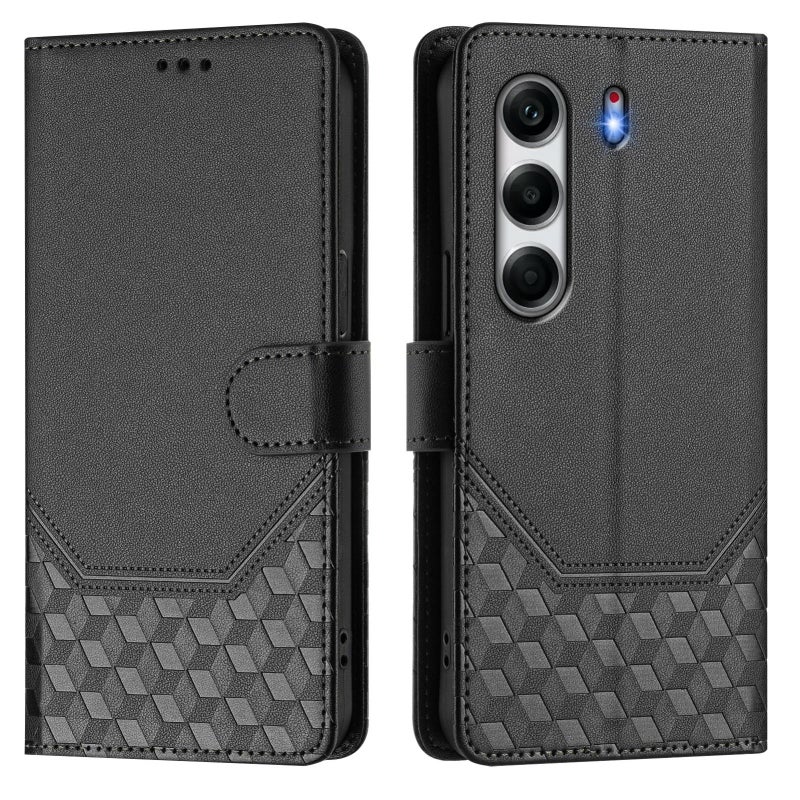 HuHa Case Cover For Tecno Camon 40 Pro 4G Honeycomb Embossing RFID Leather Phone Case(Black) - Image 2