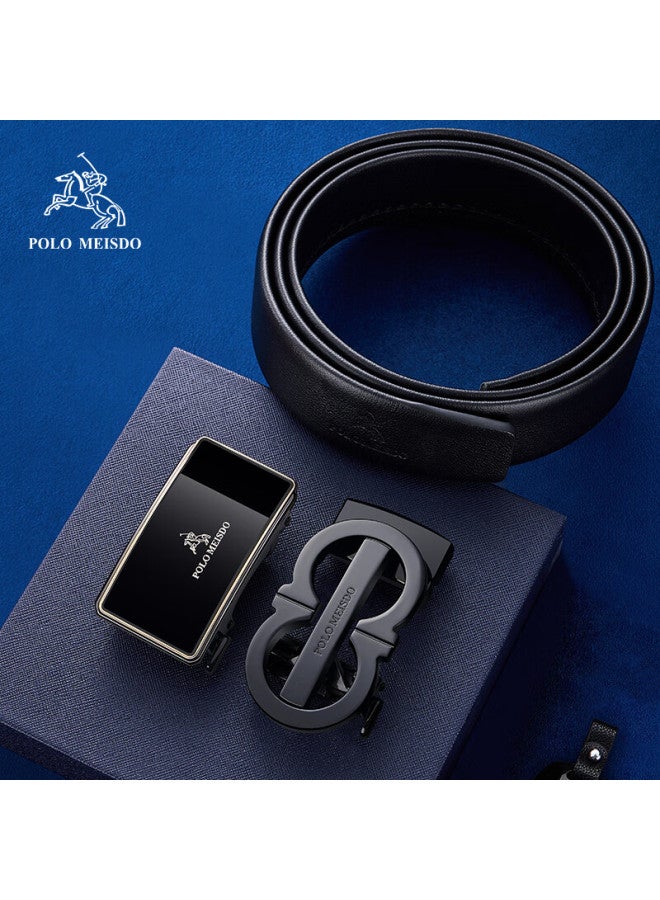 Polomeisdo Men's Genuine Leather Belt With Automatic Buckle, Double-buckle Gift Box, Self-operated New Year Gift For Boyfriend, Husband, Father - Image 1