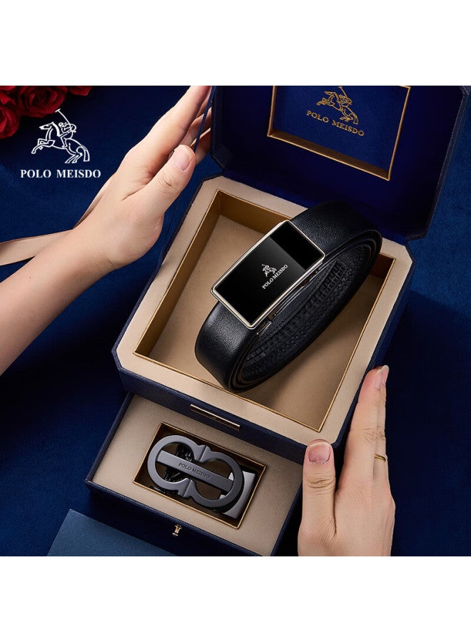 Polomeisdo Men's Genuine Leather Belt With Automatic Buckle, Double-buckle Gift Box, Self-operated New Year Gift For Boyfriend, Husband, Father - Image 3